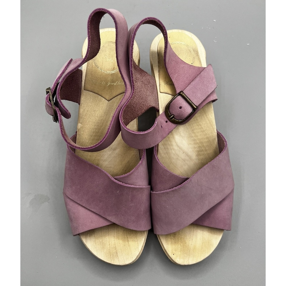 No.6 Coco Blush Mauve Suede Leather  Wooden Heel Clog Buckle Sandals  Size 38/8 - Picture 7 of 12